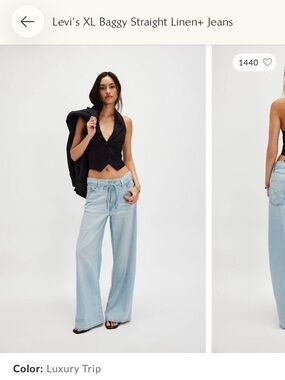 Levi's Light Blue Wide-Leg Linen-Blend Jeans with Tie Waist
